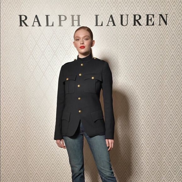 Ralph Lauren Black Worsted Wool Military Inspired Gold Crest Button Blazer - Picture 4 of 16